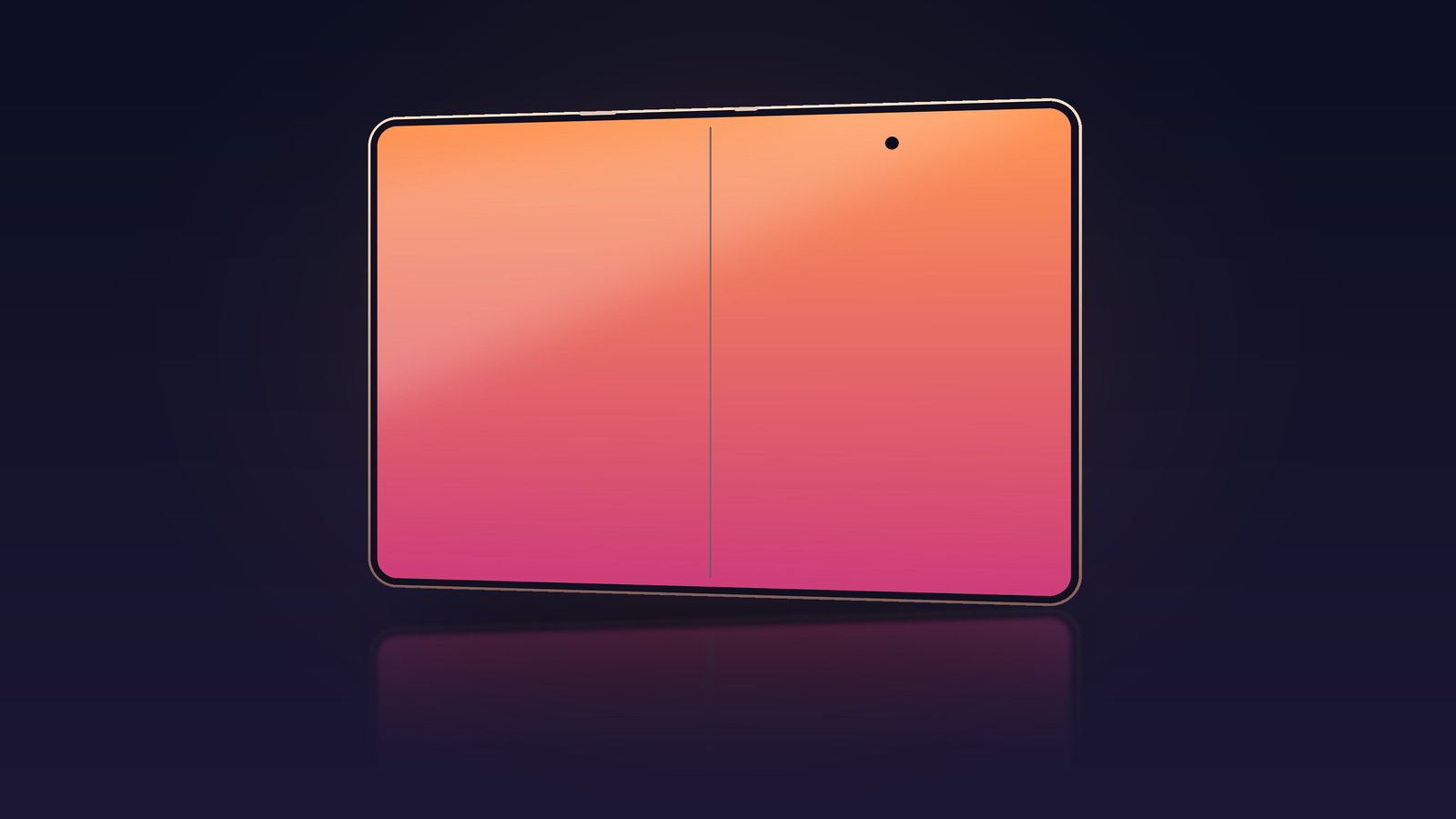 Symbolic image of the iPhone Ultra colors: drawn device outline in its unfolded state with a continuous display area and a central hinge line