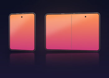 Symbolic image for the foldable smartphone market: drawn device outlines in the folded and unfolded state side by side at the same height