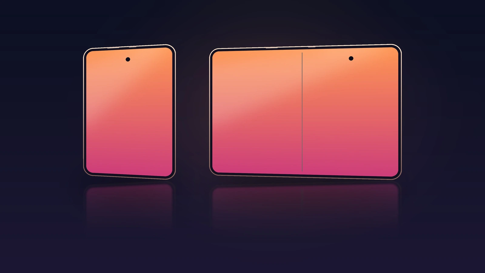 Symbolic image for the foldable smartphone market: drawn device outlines in the folded and unfolded state side by side at the same height