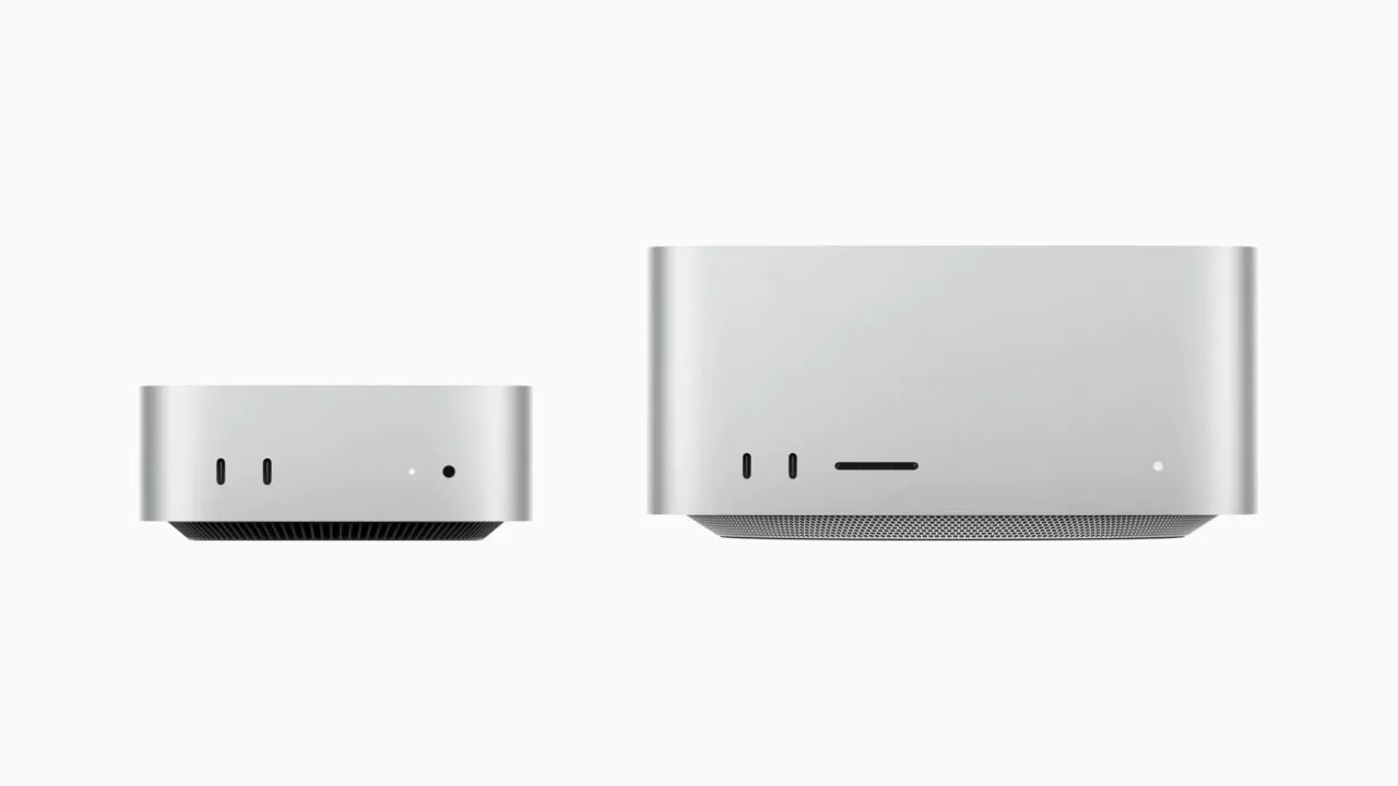 Mac mini and Mac Studio side by side to scale, the Mac Studio noticeably wider and taller
