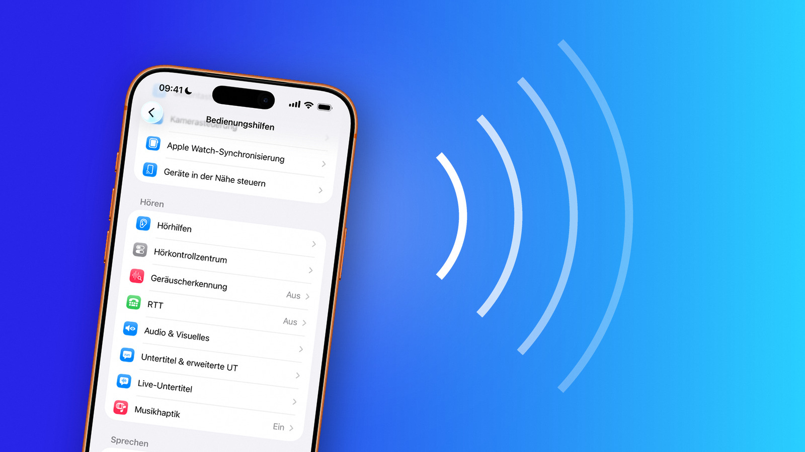 iPhone showing the Hearing section in Accessibility settings with the Hearing Devices entry used to pair Made for iPhone hearing aids