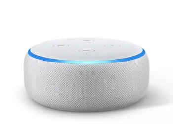 Third-generation Amazon Echo Dot in white, whose round shape is said to resemble the reported OpenAI speaker