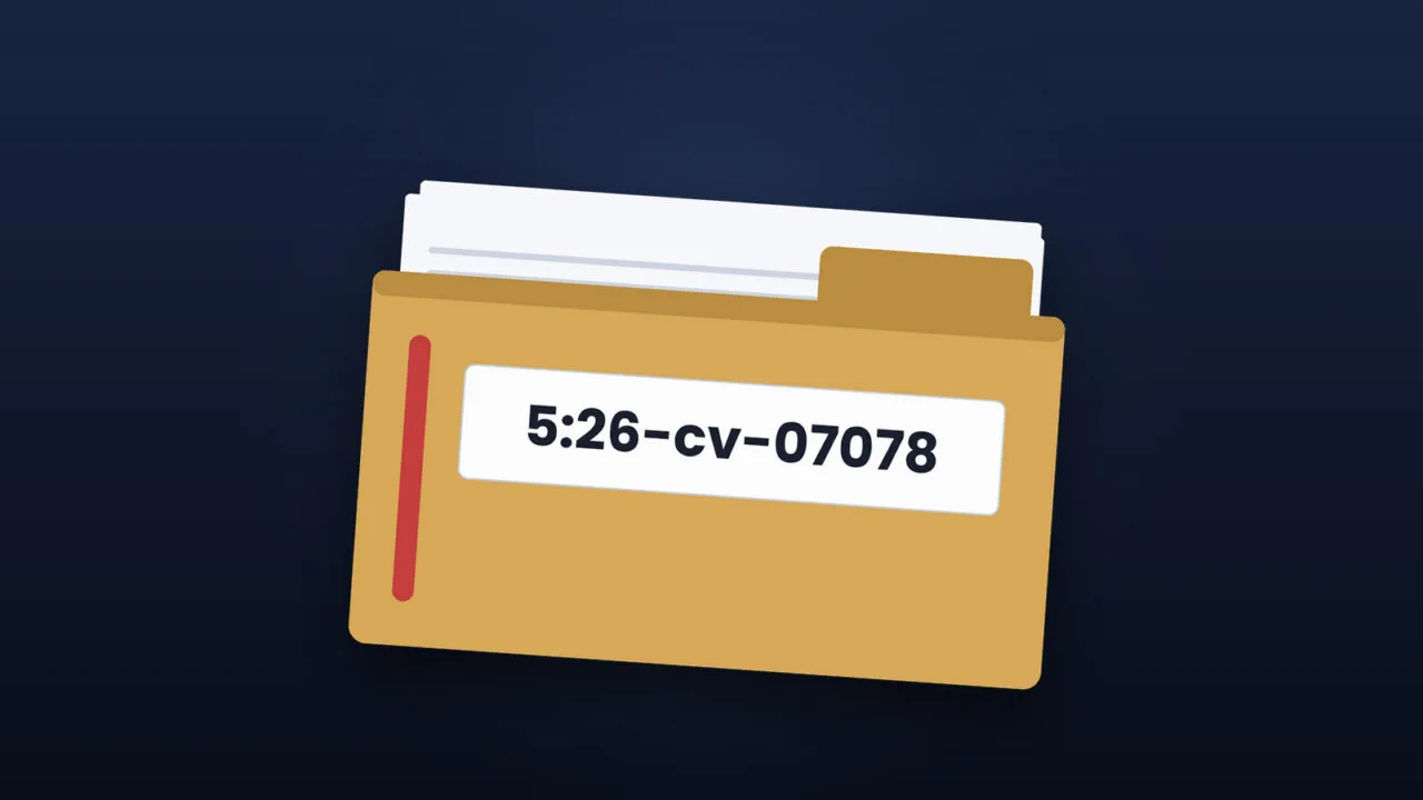 Symbolic image for OpenAI Apple lawsuit dismissal: drawn file cover with the case number on a dark blue background