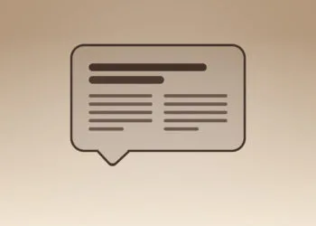 Symbolic image for Siri AI news: illustrated speech bubble with newspaper lines on a golden gradient