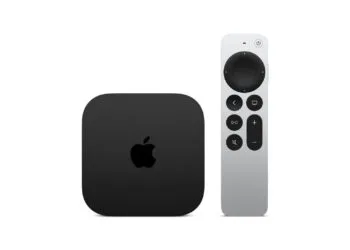 Apple TV 4K with Siri Remote on a white background, the device for tvOS 27 with Siri AI