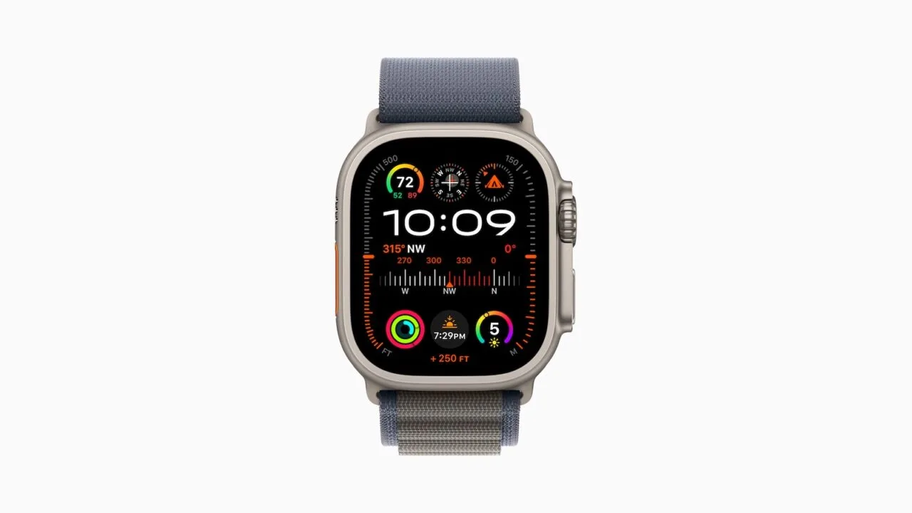 Apple Watch Ultra 2 showing the Modular Ultra watch face, whose layout inspires the Modular watch face in watchOS 27