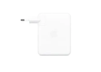 Apple's 140W USB-C Power Adapter with a European plug, the device receiving firmware 1.4.90