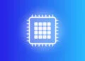 Illustrated chip motif for the A20 Pro on a blue gradient