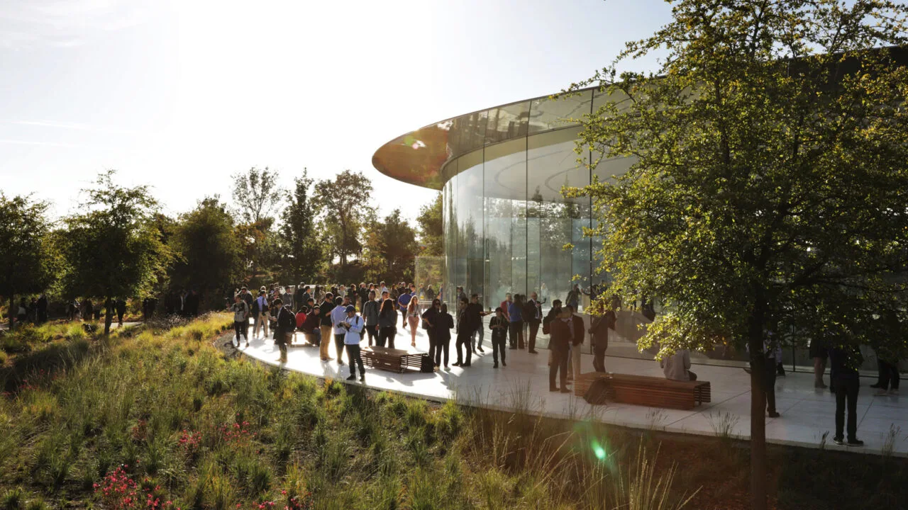 Apple Event: guests outside Steve Jobs Theater at Apple Park