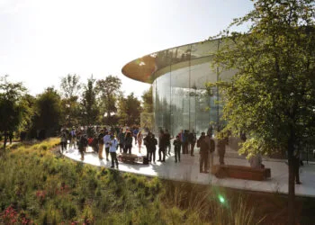 Apple Event: guests outside Steve Jobs Theater at Apple Park
