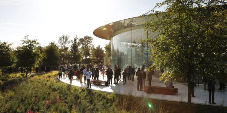 Apple Event: guests outside Steve Jobs Theater at Apple Park