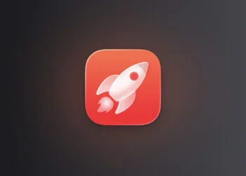Apple game controller: red app icon with a rocket on a dark graphite gradient