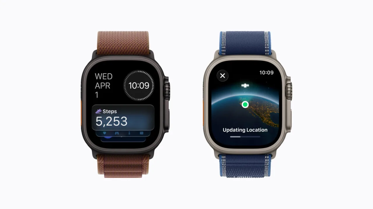 Apple Watch Ultra 4 vs Ultra 3 side by side, both in 49 mm titanium cases