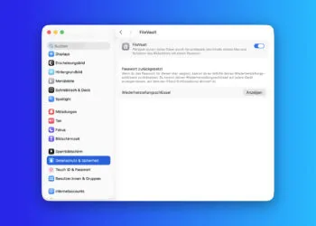 FileVault enabled with recovery key shown in the macOS System Settings