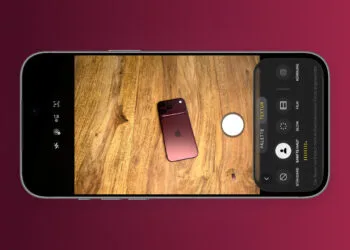 Landscape iPhone mockup of the Camera app: the Texture tab of Photographic Styles is open, showing Standard, Soft Skin, Glow, Film and Grain