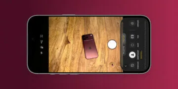 Landscape iPhone mockup of the Camera app: the Texture tab of Photographic Styles is open, showing Standard, Soft Skin, Glow, Film and Grain
