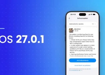 iPhone showing the software update settings with iOS 27.0.1 and the update button