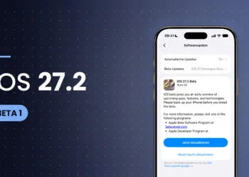 iPhone showing the software update settings with iOS 27.2 beta and the update button
