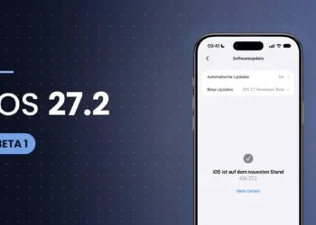iOS 27.2 beta 1 new features: iOS 27.2 lettering with a beta 1 label next to an iPhone showing that iOS 27.2 is up to date