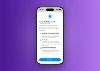 iOS 27 missing features: setup screen for automatic password fixing on an iPhone against a purple gradient