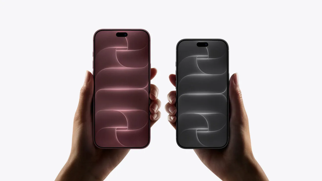 Two iPhone 18 Pro in burgundy and black held side by side in two hands