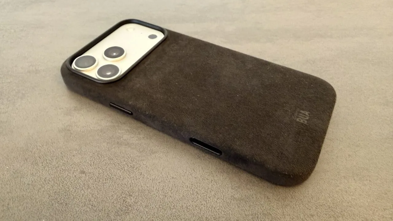 iPhone 17 Pro Max in a dark suede-look case as a leak names the iPhone 18 Pro colors