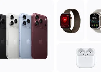 iPhone 18 Pro launch: four iPhone 18 Pro models in black, silver, polar and burgundy next to two Apple Watch models and AirPods in the charging case
