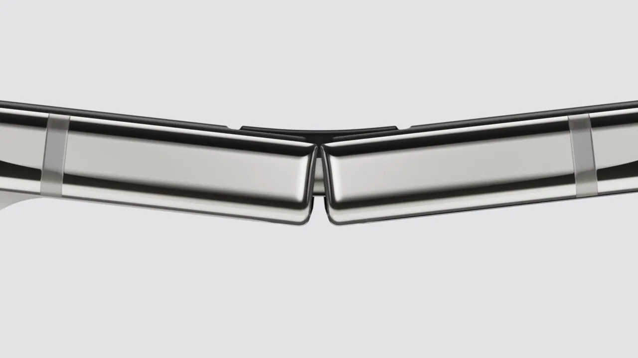 Close-up of the iPhone Duo hinge with both halves of the case slightly angled