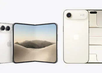 iPhone Duo or iPhone Air: the unfolded foldable iPhone on the left next to the iPhone Air, both to scale on a shared baseline