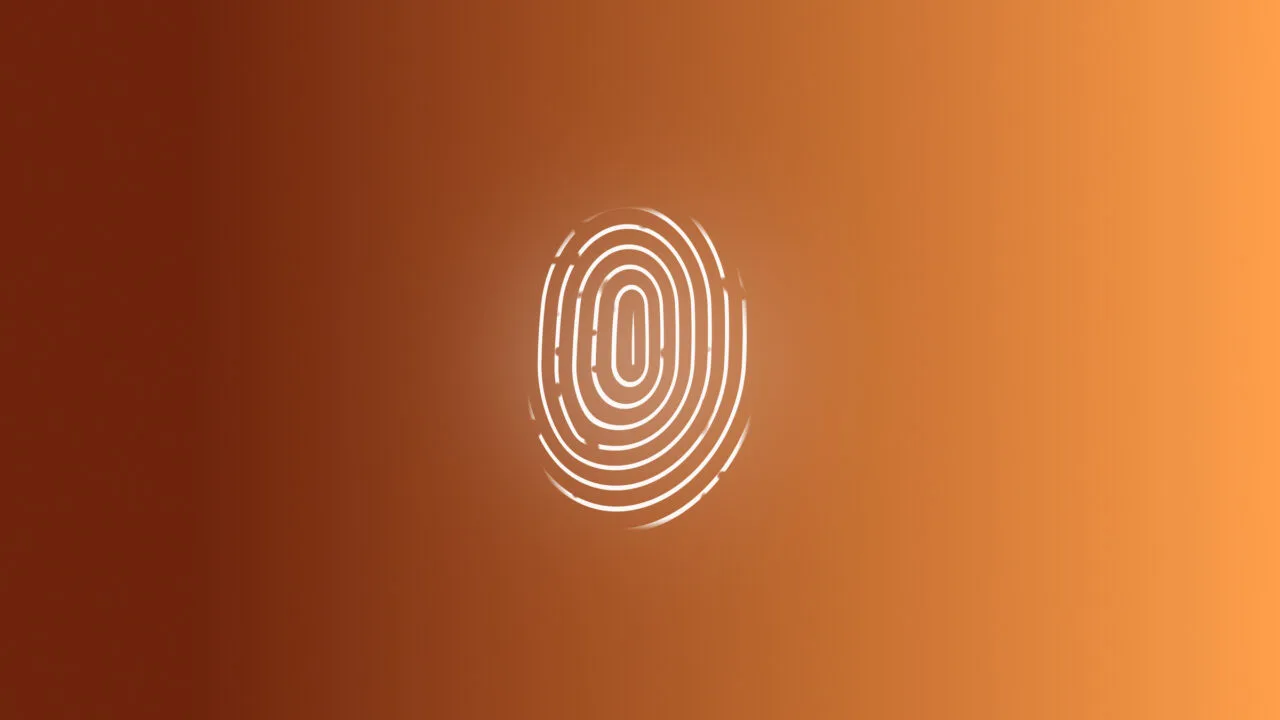 iPhone Ultra Touch ID: illustrated fingerprint on a copper gradient