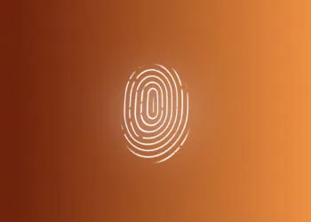 iPhone Ultra Touch ID: illustrated fingerprint on a copper gradient