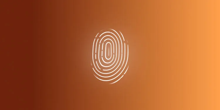 iPhone Ultra Touch ID: illustrated fingerprint on a copper gradient