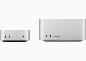 Mac mini and Mac Studio, the subjects of the first reviews, shown side by side to scale from the front