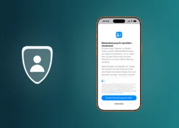 Impersonation Risk Detection on iOS 27: iPhone showing Apple's explanation and the Share with App Developers button, next to a shield with a person symbol