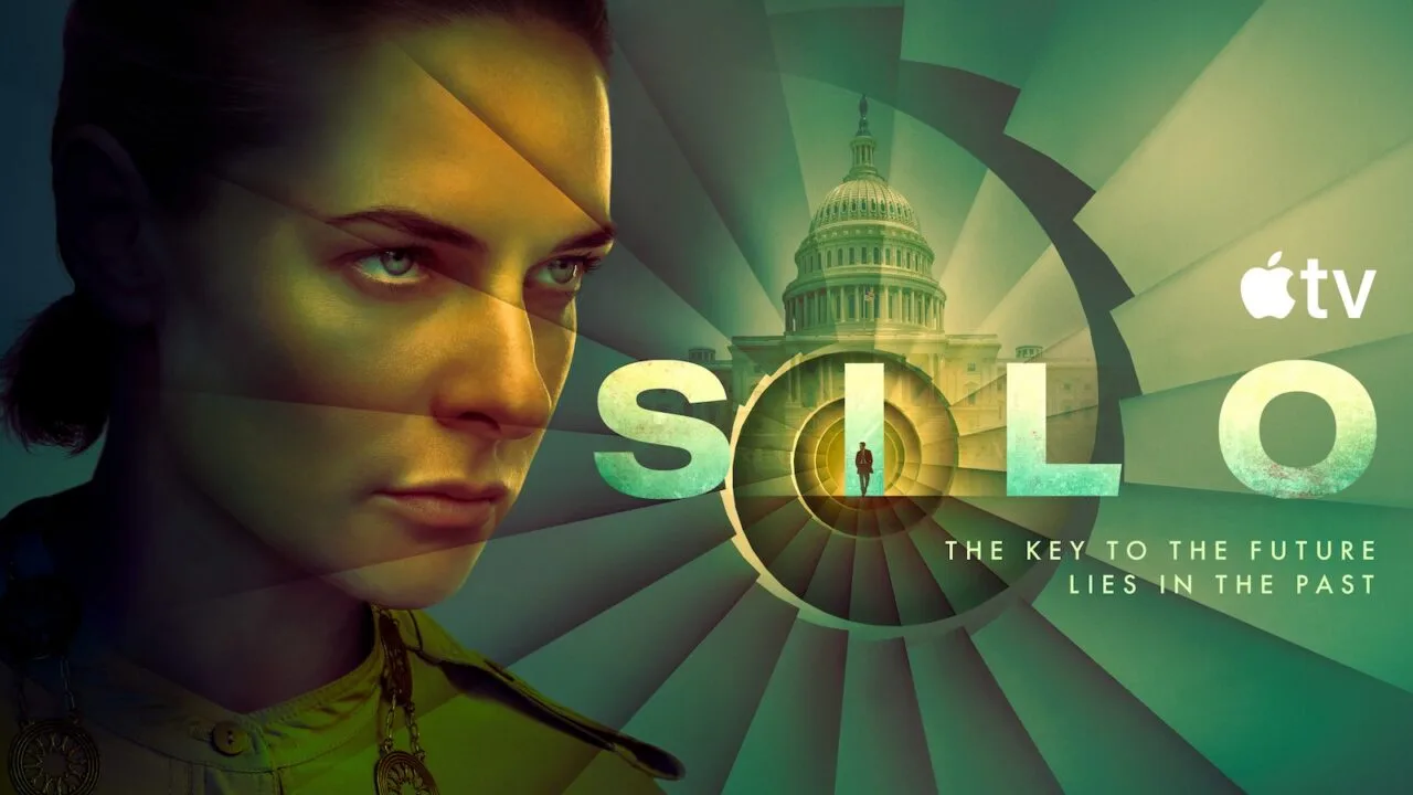 Silo season 4: key art showing Rebecca Ferguson as Juliette Nichols in front of the Capitol and the series title