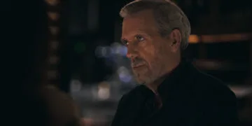 Hugh Laurie as crime boss Felix Carmichael in an evening scene from The Wanted Man on Apple TV