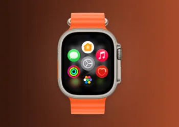Apple Watch Ultra with an orange band showing the app view, the device getting the new screenshot preview in watchOS 27.2