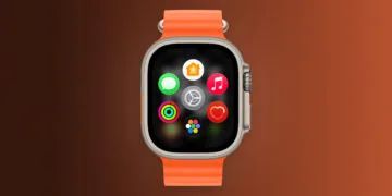 Apple Watch Ultra with an orange band showing the app view, the device getting the new screenshot preview in watchOS 27.2