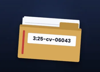 Symbolic image for Apple vs. Prosser: illustrated file folder showing the case number on a dark blue background