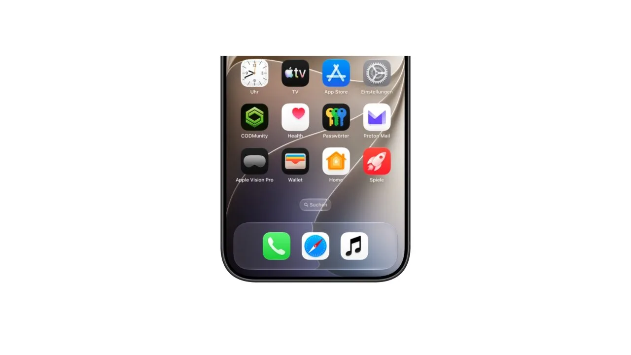 Apple Music app icon in iOS 27.2 in light and dark appearance, black note on white on the left, white note on black on the right in the dock