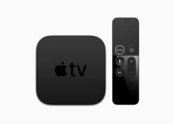 Apple TV 4K seen from above next to the black Siri Remote with a white ring around the Menu button – the 2017 model is now vintage