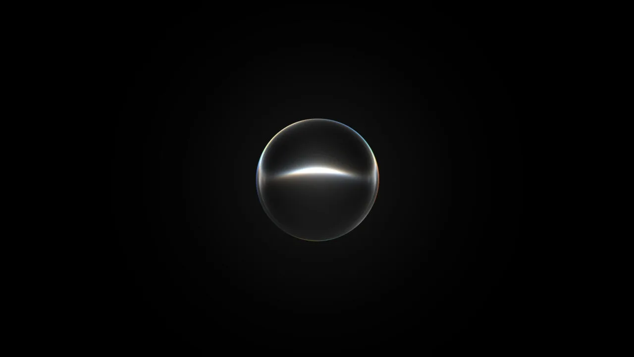 Glowing glass-like sphere on a black background as a visual for Siri AI on Apple TV 4K