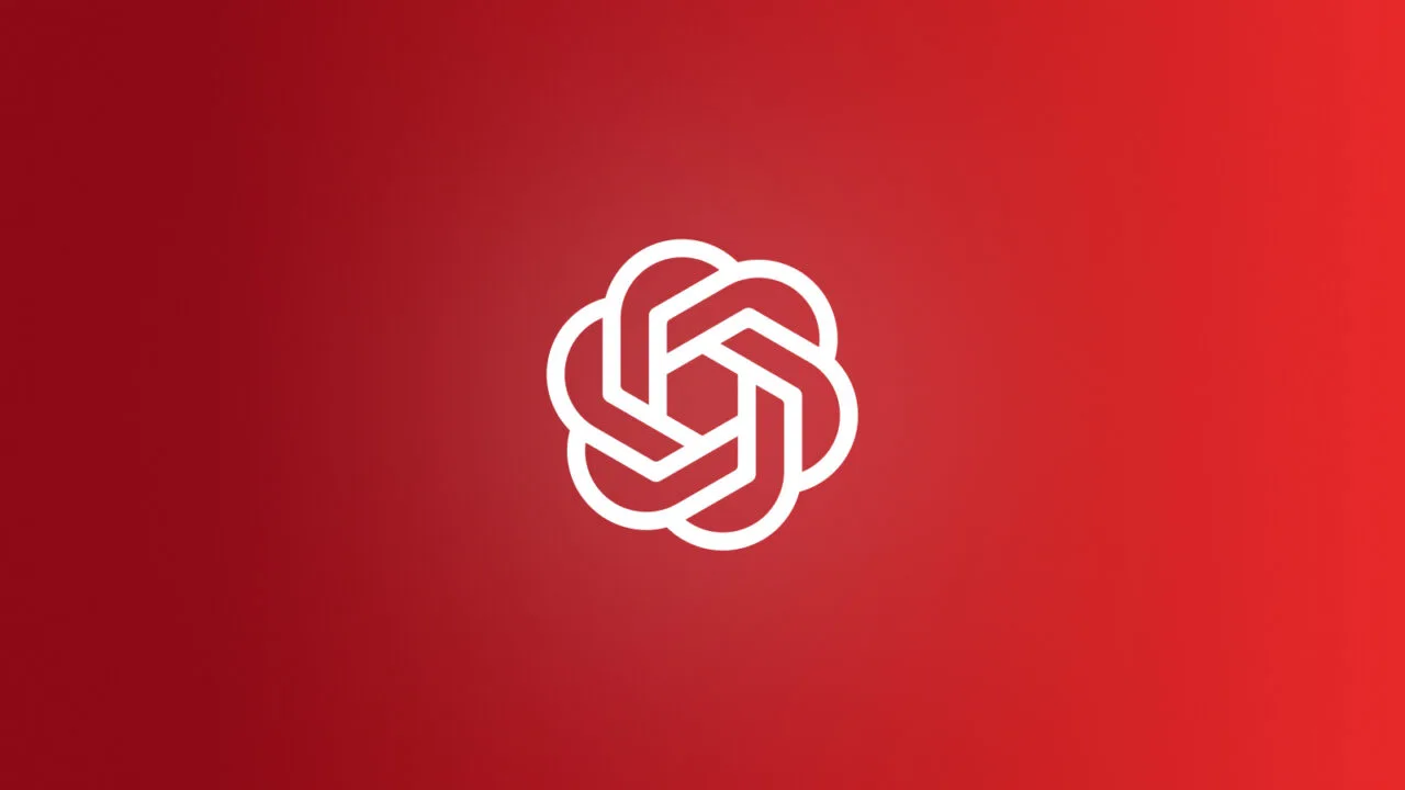 Apple vs. OpenAI: the white OpenAI logo on a red gradient