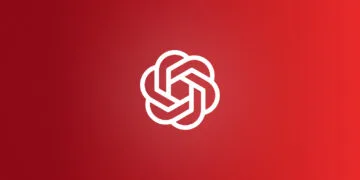 Apple vs. OpenAI: the white OpenAI logo on a red gradient