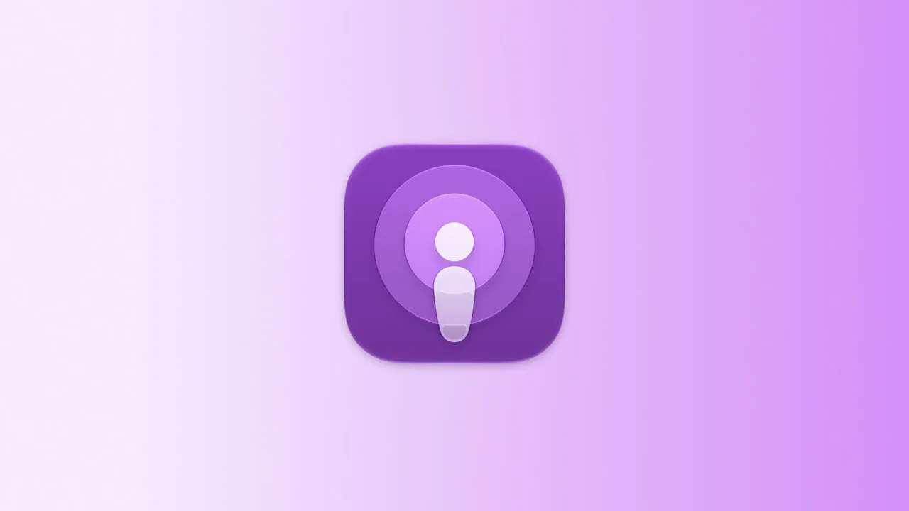 Symbolic image for Huxe: Apple Podcasts app icon on a light lavender to violet gradient
