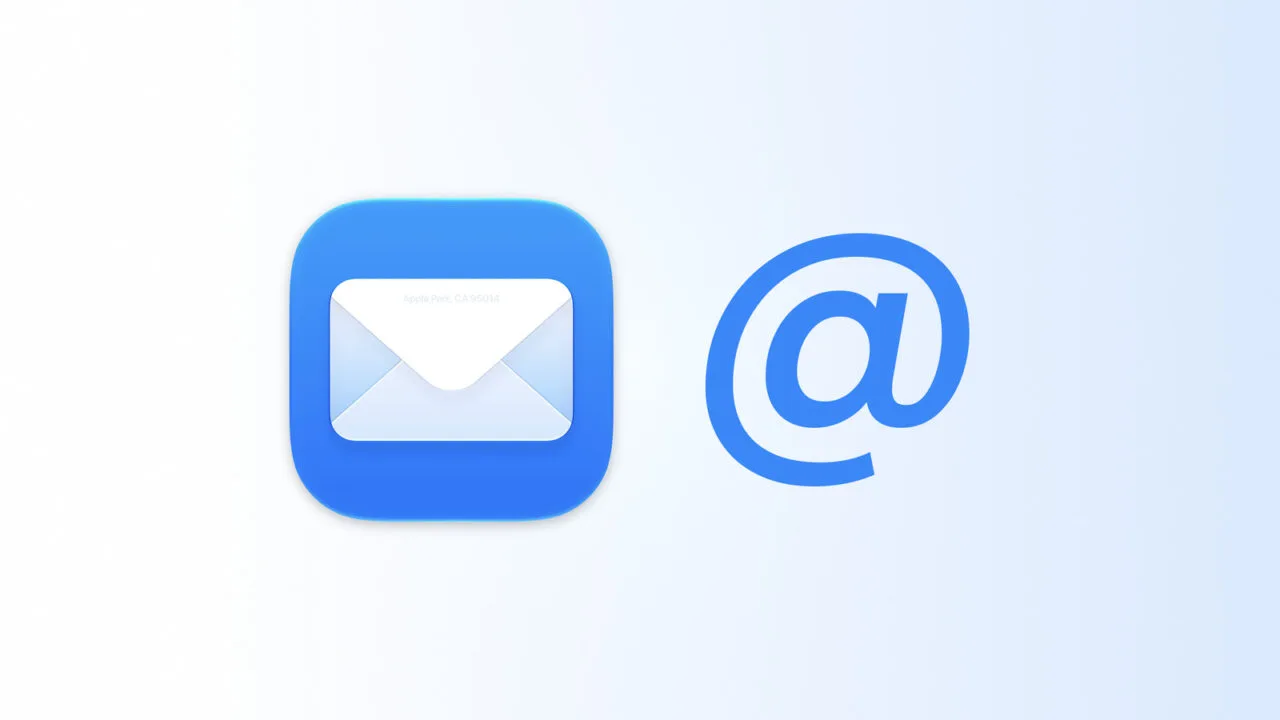 iCloud Mail icon next to a blue @ symbol on a light blue gradient – representing an iCloud Mail alias