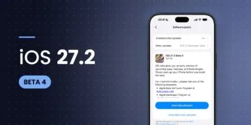 iPhone showing the software update settings with iOS 27.2 beta 4 and the update button