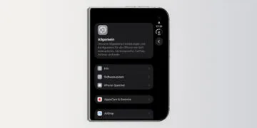 iOS 27.3: folded iPhone Duo showing the General section of Settings, including the Software Update entry