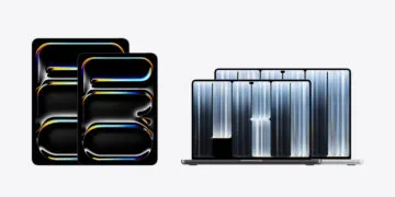 iPad Pro vs. MacBook Pro: on the left the 13-inch and 11-inch iPad Pro, on the right the 14-inch and 16-inch MacBook Pro with PROLED XDR display