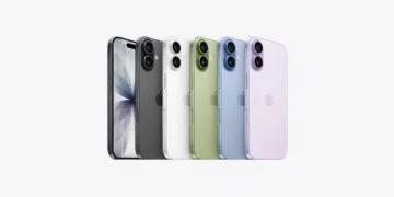 iPhone 18 production: predecessor iPhone 17 in five colors side by side, the left one showing the display, the others the backs with dual camera